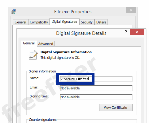 Screenshot of the Viracure Limited certificate